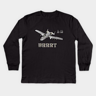 A-10 Warthog Jet Aircraft BRRRT Kids Long Sleeve T-Shirt